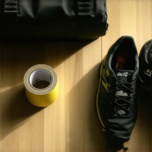 Athletic tape and lacrosse ball for sports injury maintenance and recovery.