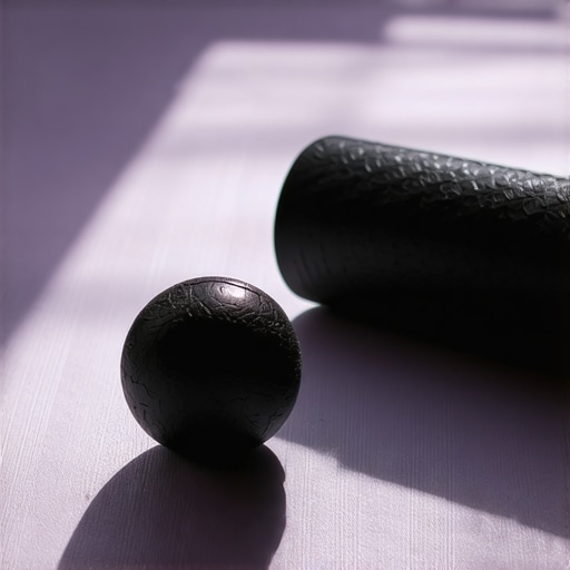 Essential Maintenance Tools for Back and Muscle Health Lacrosse ball and foam roller on a yoga mat for back pain maintenance