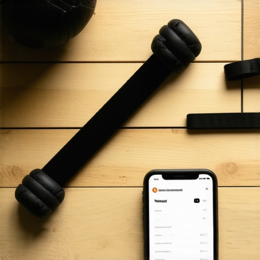 Essential Tools for Long-Term Back Health A collection of mobility tools including a massage ball and resistance bands on a wooden floor.