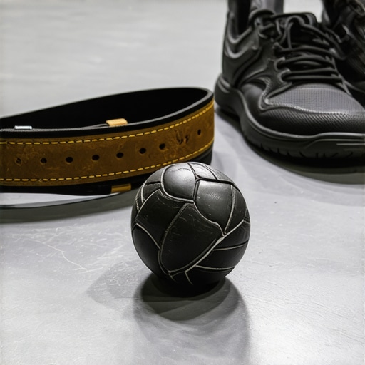 Essential Weightlifting Gear for Back Health A 10mm leather lifting belt and a lacrosse ball used for sports rehab and spinal stabilization.