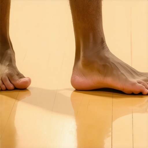Close-up of a bare foot on a basketball court showing proper stability points.