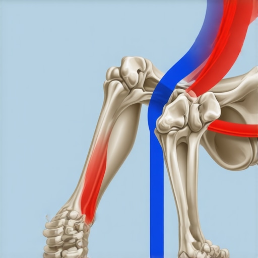Diagram showing how ankle and hip mechanics affect tailbone pressure and spinal health.