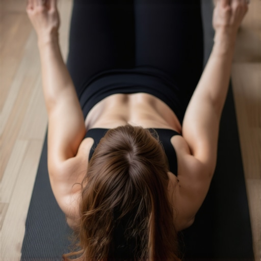 A person demonstrating how to use isometric tension to realign the pelvis and hips.