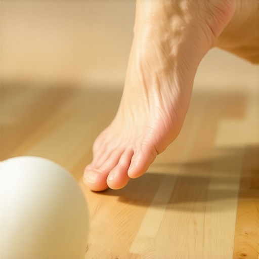 Lacrosse Ball Foot Massage for Back Pain Relief An athlete using a lacrosse ball on their foot to release tension in the posterior chain.