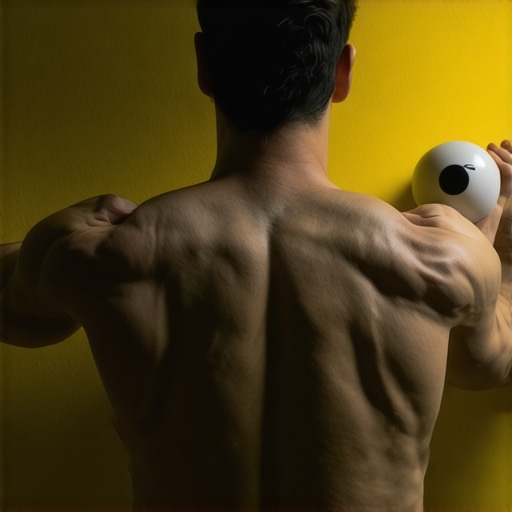 Athlete using a lacrosse ball for scapular muscle release and maintenance.