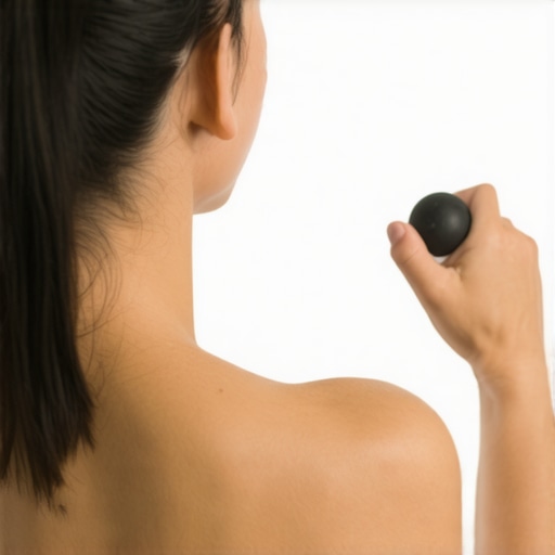 Person using a lacrosse ball for mid-back pain relief
