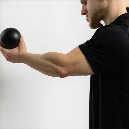 Athlete using a lacrosse ball for mid-back trigger point therapy against a wall.