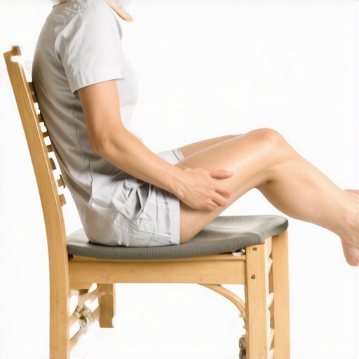 A person demonstrating the nerve flossing technique to relieve calf tension and prevent leg spasms.