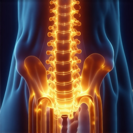 Anatomical illustration of clear nerve signals from the spine to the legs for running.