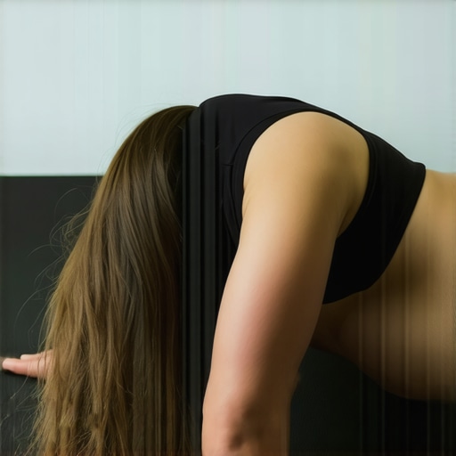 A person demonstrating a wall-referenced pelvic tilt exercise on a yoga mat to maintain proper spinal alignment.