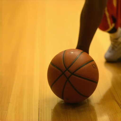 Basketball player performing single-leg balance and foot tripod drills on a hardwood court.