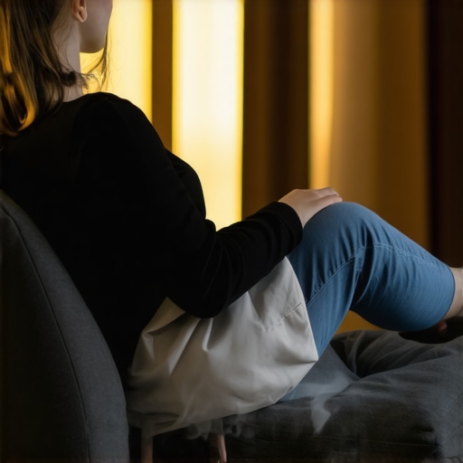 Moist heat therapy for chronic back pain relief A person using a moist heating pad on their lower back to increase circulation and relax tight muscles.