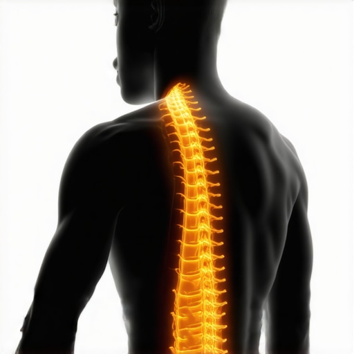 Anatomical diagram of the nervous system connecting the spine to the hip muscles.