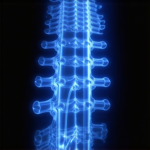 3D render of a spine showing neural activity and mechanoreceptors for chiropractic science explanation.