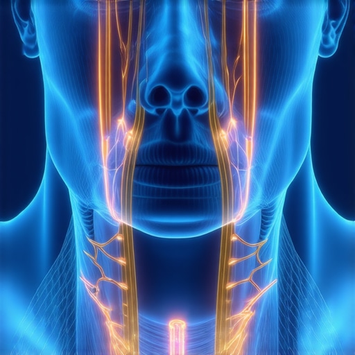 Neural connection between the neck and jaw Anatomical diagram of the trigeminal nerve and cervical spine interaction.
