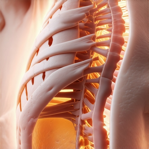 Neurological connections of the rib cage and thoracic spine Anatomy diagram showing how nerves interact with the ribs and spine for breathing mechanics.