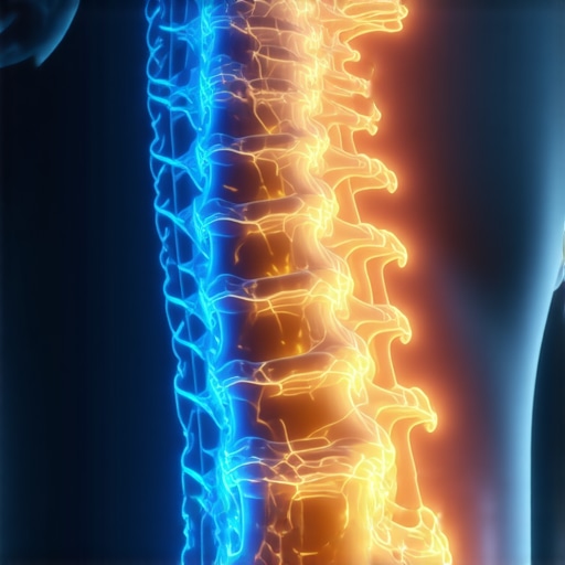 Neurological signaling in the human spine Anatomical view of spinal nerves and neurological signaling representing the effects of chiropractic adjustments.