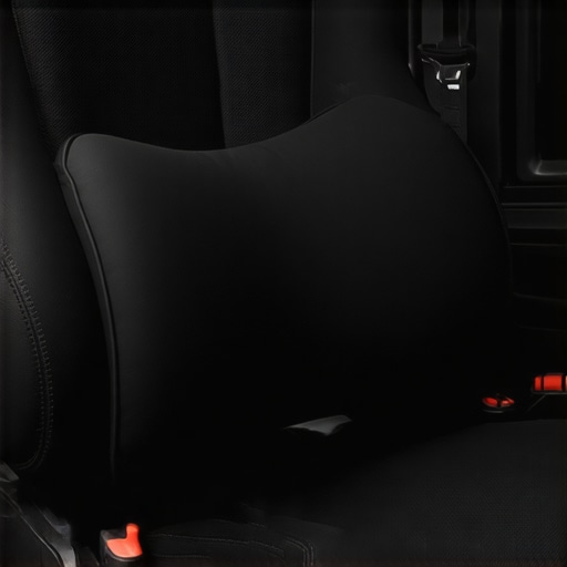 A D-shaped lumbar roll positioned on a car seat to improve spinal alignment during driving.