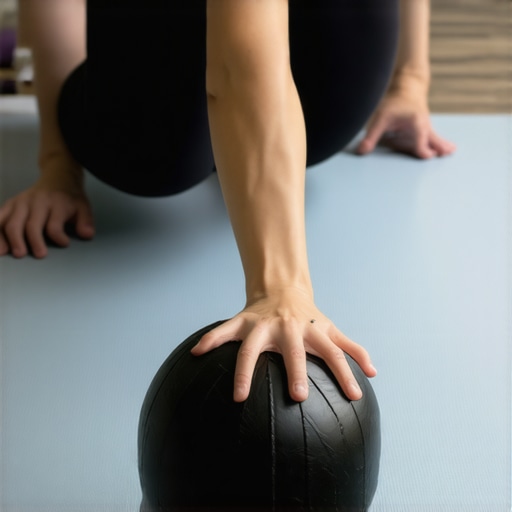 Close up of person using a lacrosse ball for psoas release