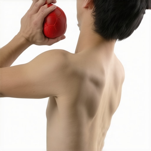 Athlete using a lacrosse ball for thoracic mobility and mid-back pain relief.