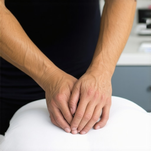 Professional Chiropractic Manual Therapy for Back Pain A chiropractor performing a neurological reset adjustment on a patient's lower back.