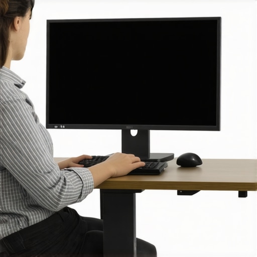 A person using a laptop stand to align their eyes with the screen for better posture.