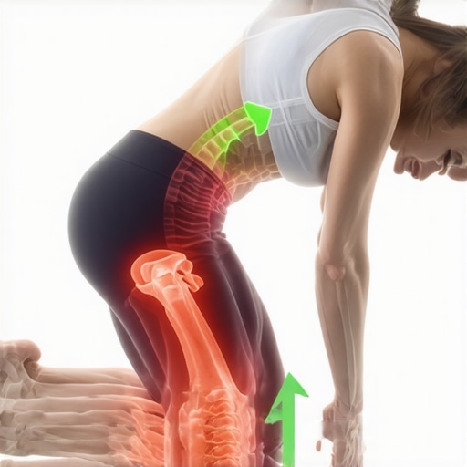 Illustration of correct and incorrect pelvic tilt during a hip flexor stretch to protect the lumbar spine.