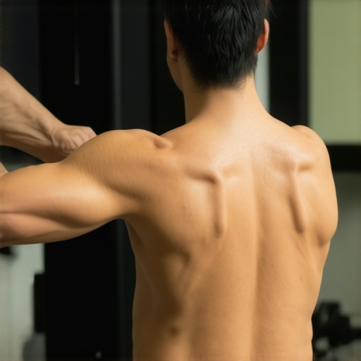 Chiropractor assisting an athlete with scapular control exercises to prevent shoulder impingement.