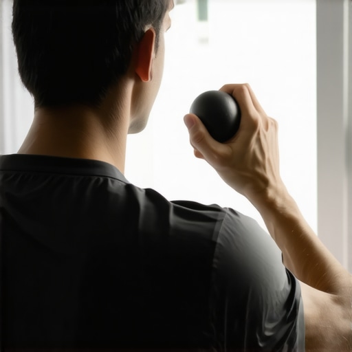 Person using a lacrosse ball for back muscle maintenance and recovery