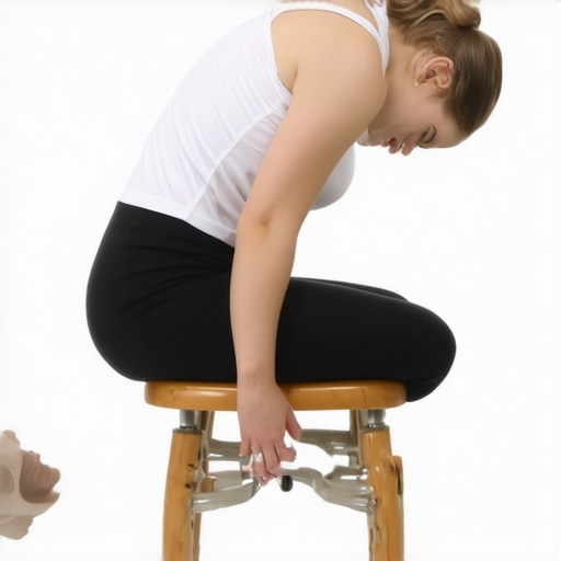 A person performing a seated slump test to check for nerve irritation and sciatica.