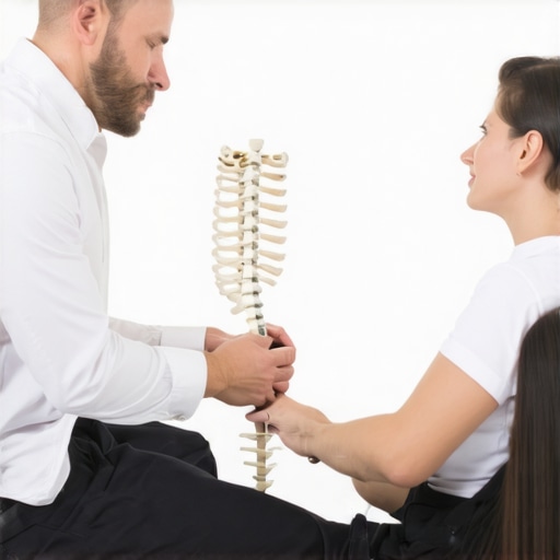Chiropractor showing a patient how spinal stability works using a model