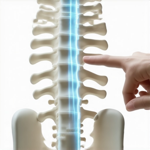 Spinal stability and core muscle integration Lumbar spine model with highlighted stability points and core muscle focus