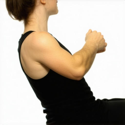 A person performing a self-massage technique for back pain relief using a lacrosse ball.