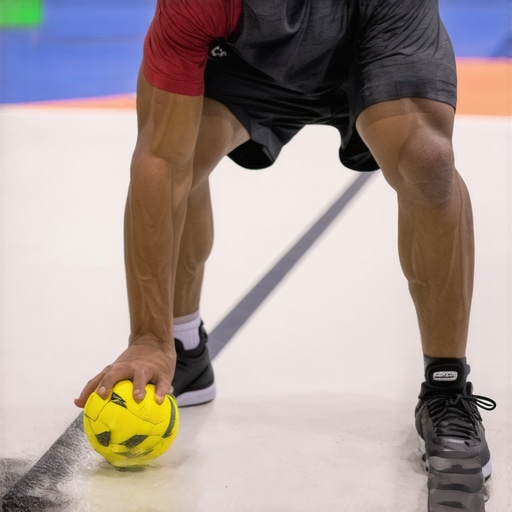 Close-up of athlete using a lacrosse ball for targeted IT band relief through TFL compression