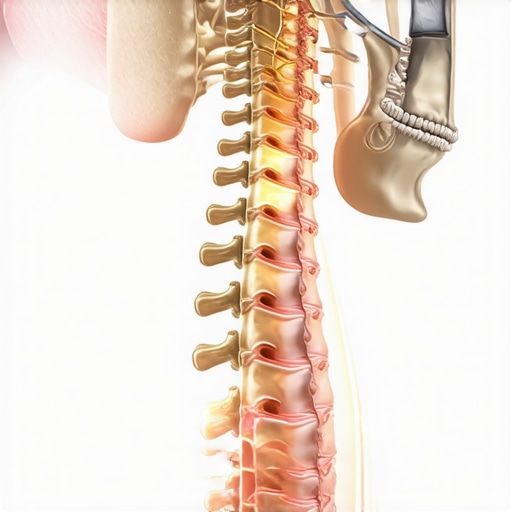 Detailed medical illustration of the C1 Atlas vertebra and surrounding neurological structures.