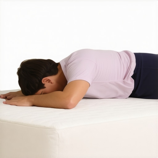 Illustration showing how to perform a log roll to safely get out of bed without straining the lower back.