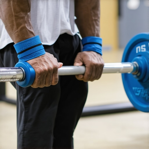 Close up of hands using fat grips on a barbell for shoulder stability training