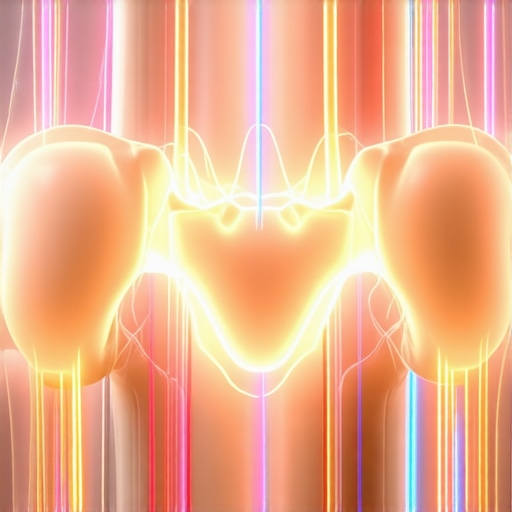 Illustration of the nervous system causing protective muscle tightness in the hips and back.