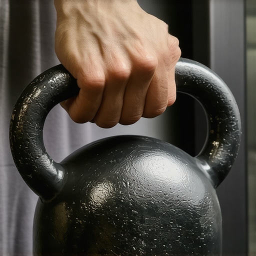 A person performing a waiter's carry with a kettlebell to improve shoulder joint stability