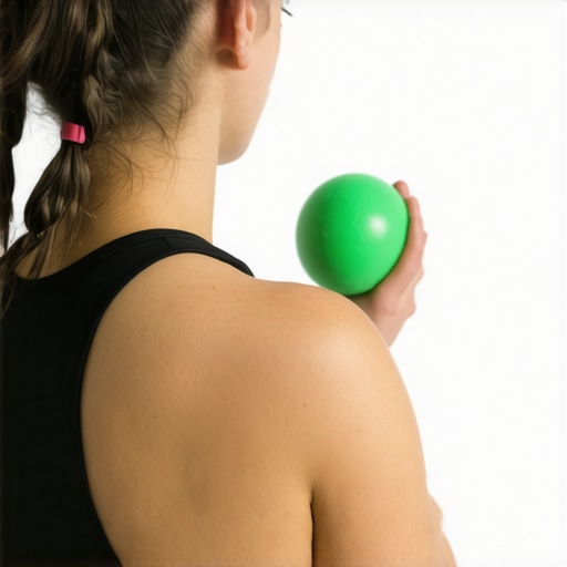 Using a Lacrosse Ball for Back Pain Relief Person using a lacrosse ball against a wall for mid-back trigger point therapy.