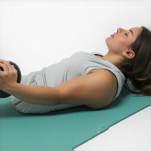 Using a Lacrosse Ball for Mid-Back Trigger Point Release Person using a lacrosse ball for thoracic mobility and back pain relief on a yoga mat.