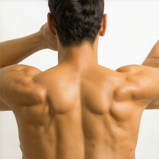 Athlete performing mid-back trigger point release with a lacrosse ball against a wall.