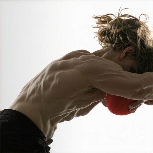Close-up of person using a lacrosse ball for trigger point relief in the upper back