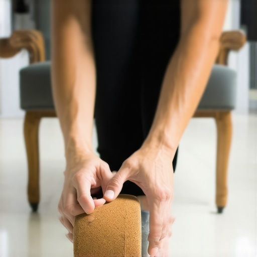 Using a cork roller for foot nerve maintenance Person using a cork roller on their foot arch to maintain nerve health and mobility.