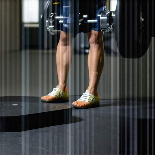 Close-up of lifter maintaining active arch and ankle alignment on platform